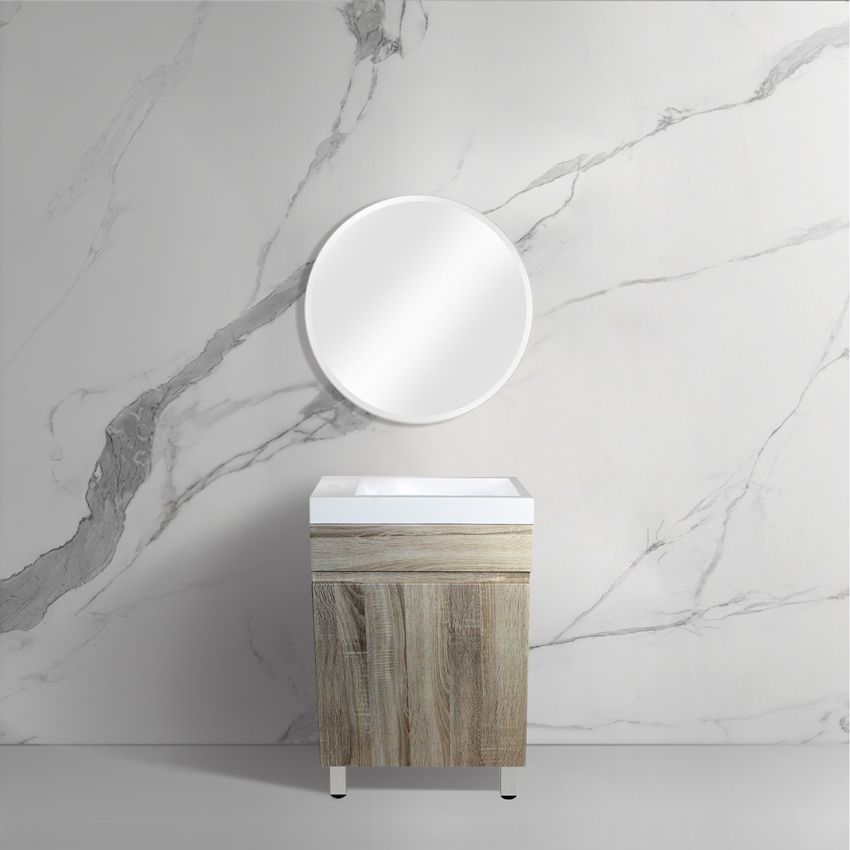 500mm Freestanding Bathroom Vanity With Legs White Oak Wood Grain 2 PAC Coating MDF Board