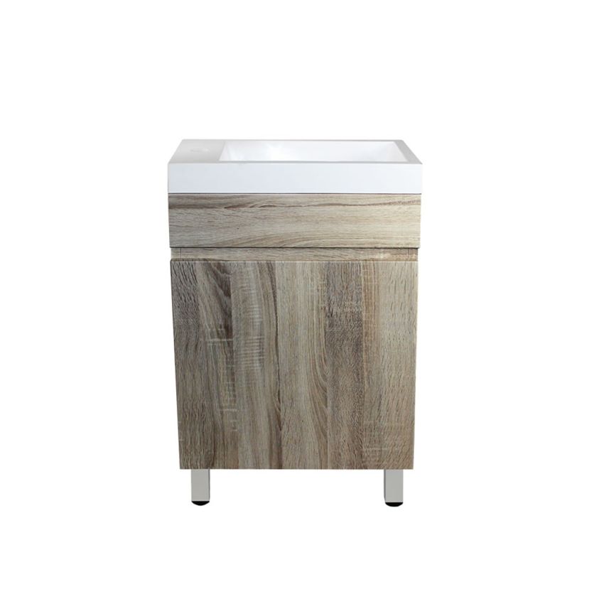 500mm Freestanding Bathroom Vanity With Legs White Oak Wood Grain 2 PAC Coating MDF Board