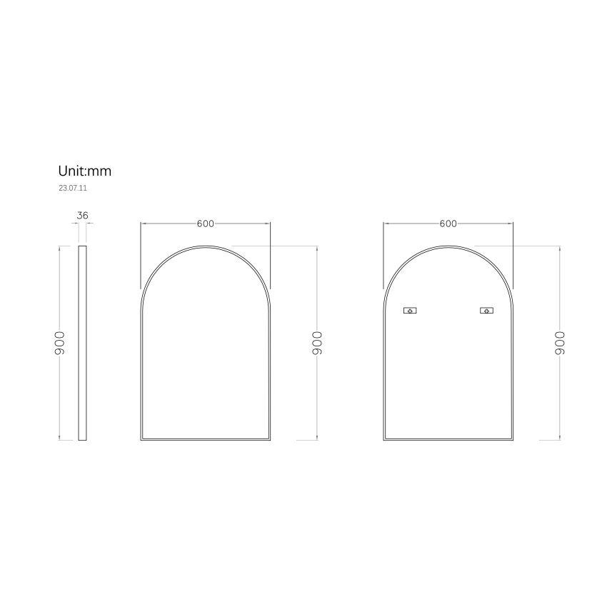 600mm (L) x 900mm (D) Metal Frame Mirror Matte Black Arch Framed Mirror